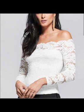 Marciano White Off-Shoulder Lace Blouse M Beautiful 🤍